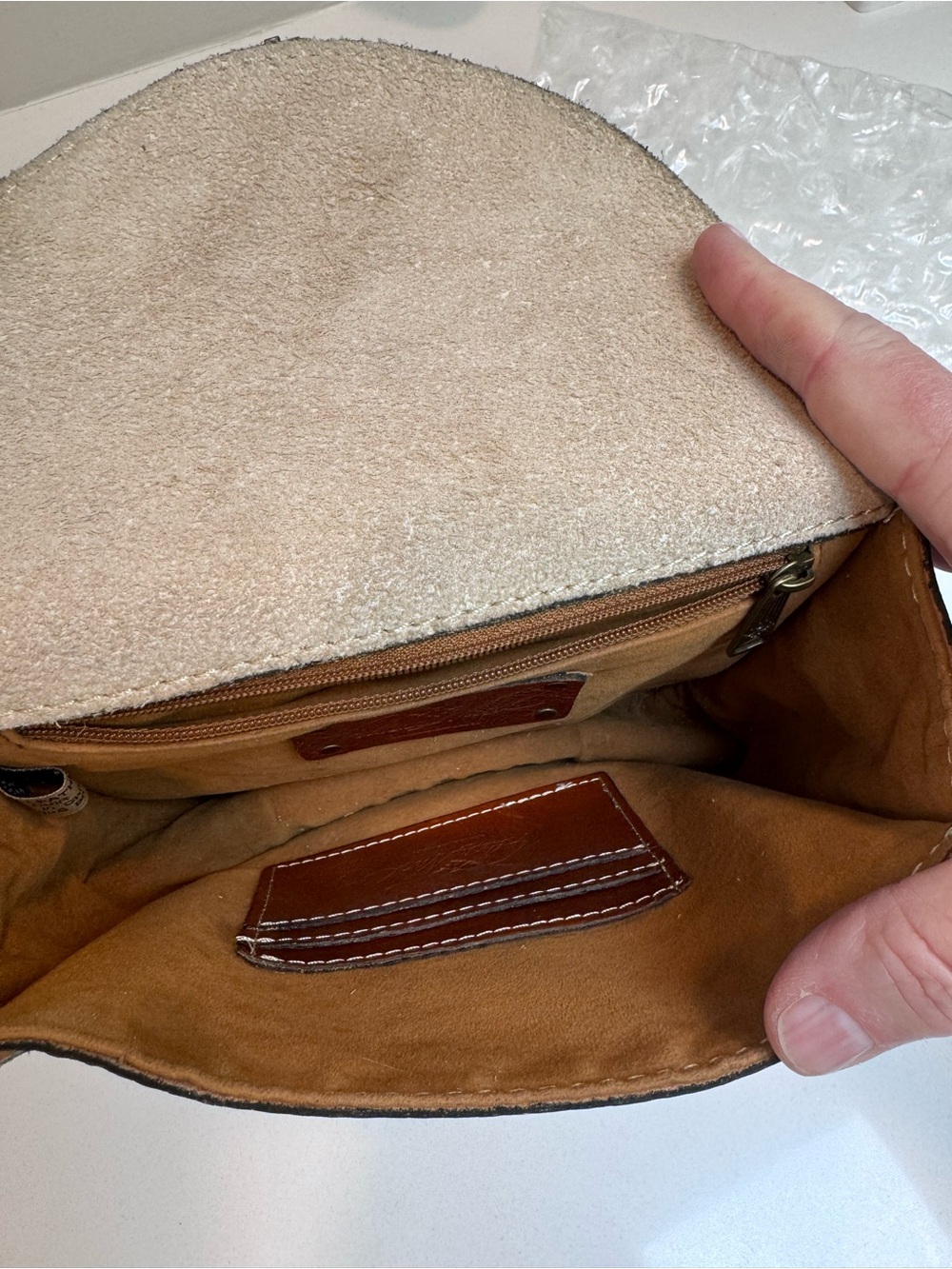 Patricia Nash Two-Tone Saddle Crossbody in Tan and Brown - Picture 6 of 9